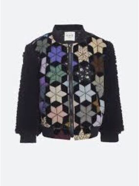 Sea New York Black Quilted Bomber with Multicolor Geometric Star Motifs